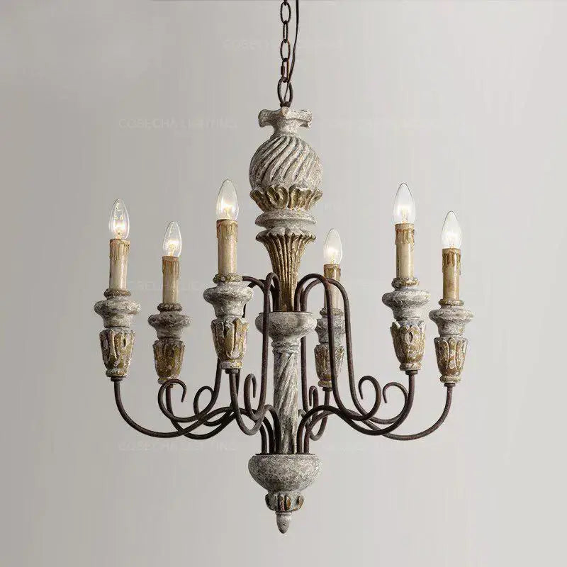 Antique white wooden chandelier french rustic dining room light