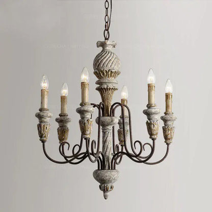 Antique white wooden chandelier french rustic dining room light