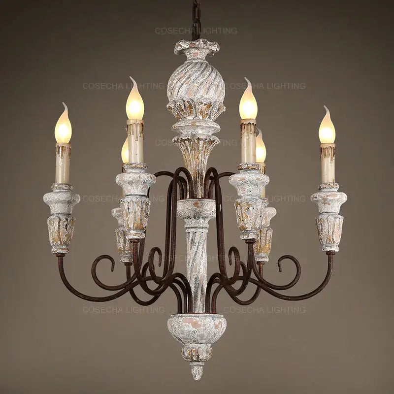Antique white wooden chandelier french rustic dining room light