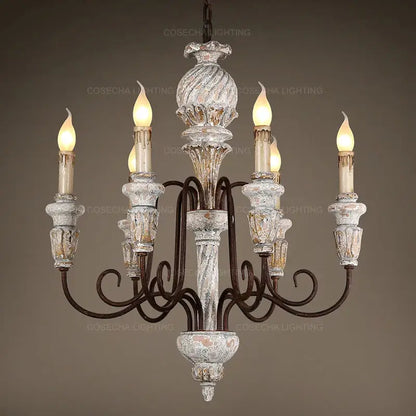 Antique white wooden chandelier french rustic dining room light