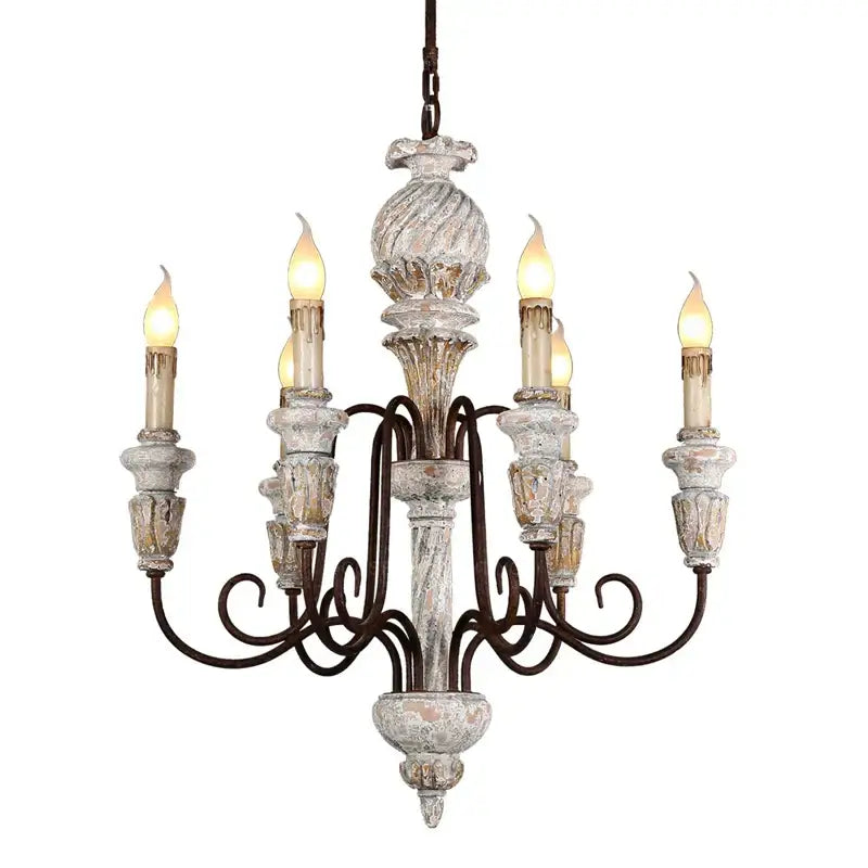 Antique white wooden chandelier french rustic dining room light