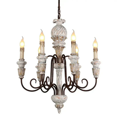 Antique white wooden chandelier french rustic dining room light
