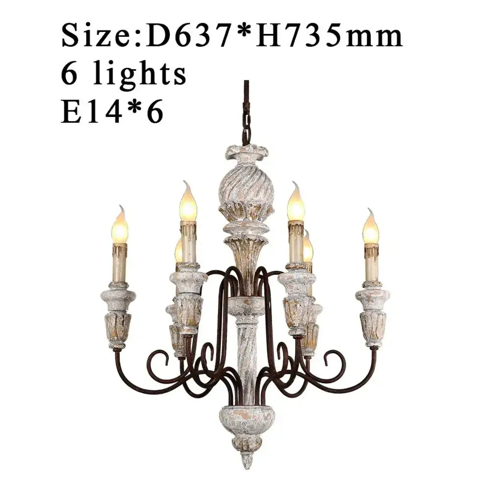 Antique white wooden chandelier french rustic dining room light