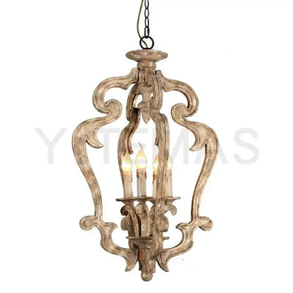 Antique wood chandelier distressed white dining room candle light