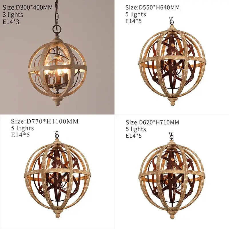 Antique wood globe chandelier for dining room pendant light