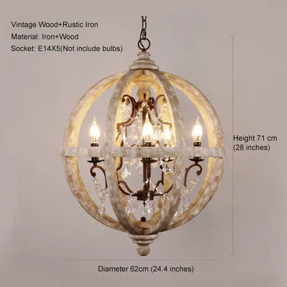 Antique wood globe chandelier for dining room pendant light