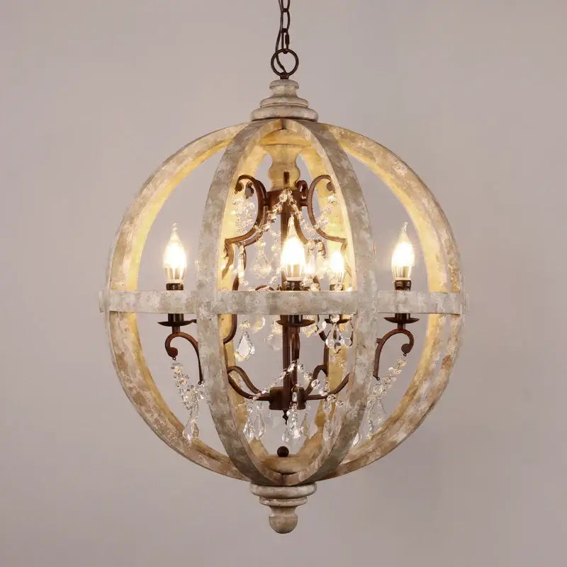 Antique wood globe chandelier for dining room pendant light