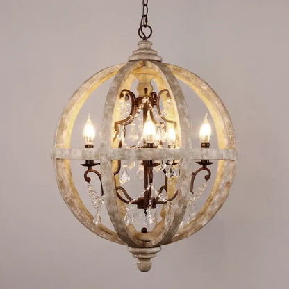 Antique wood globe chandelier for dining room pendant light
