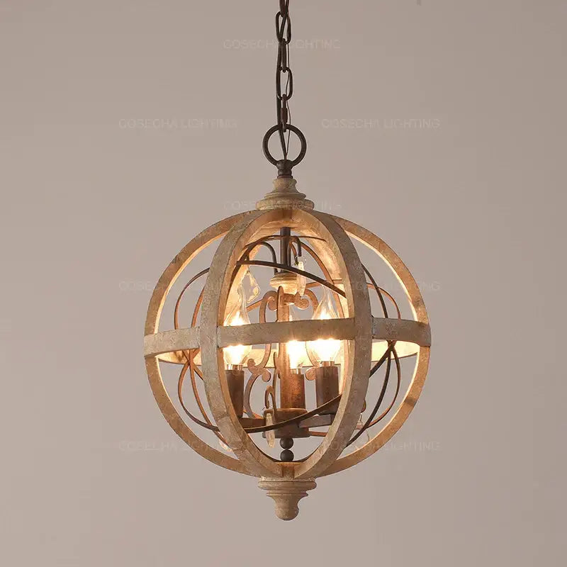 Antique wood globe chandelier for dining room pendant light