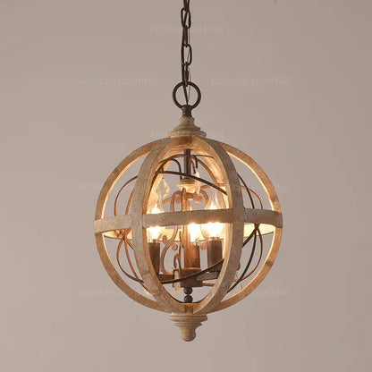 Antique wood globe chandelier for dining room pendant light