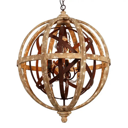 Antique wood globe chandelier for dining room pendant light
