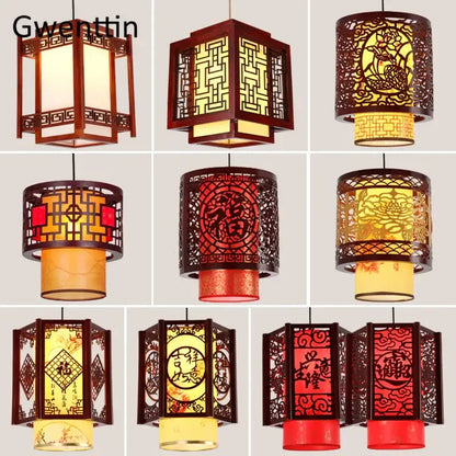 Antique wood pendant lights traditional chinese lantern dining room