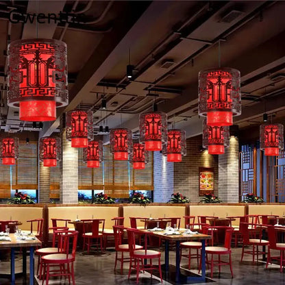 Antique wood pendant lights traditional chinese lantern dining room