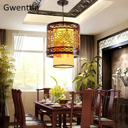 Antique wood pendant lights traditional chinese lantern dining room