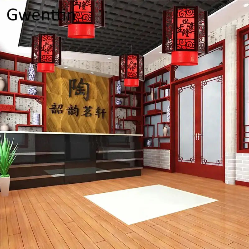 Antique wood pendant lights traditional chinese lantern dining room