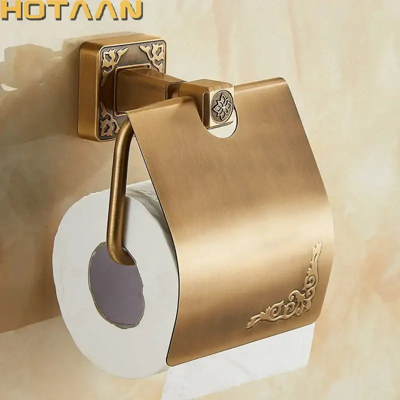 Antique floral brass toilet paper holder bathroom wall mount