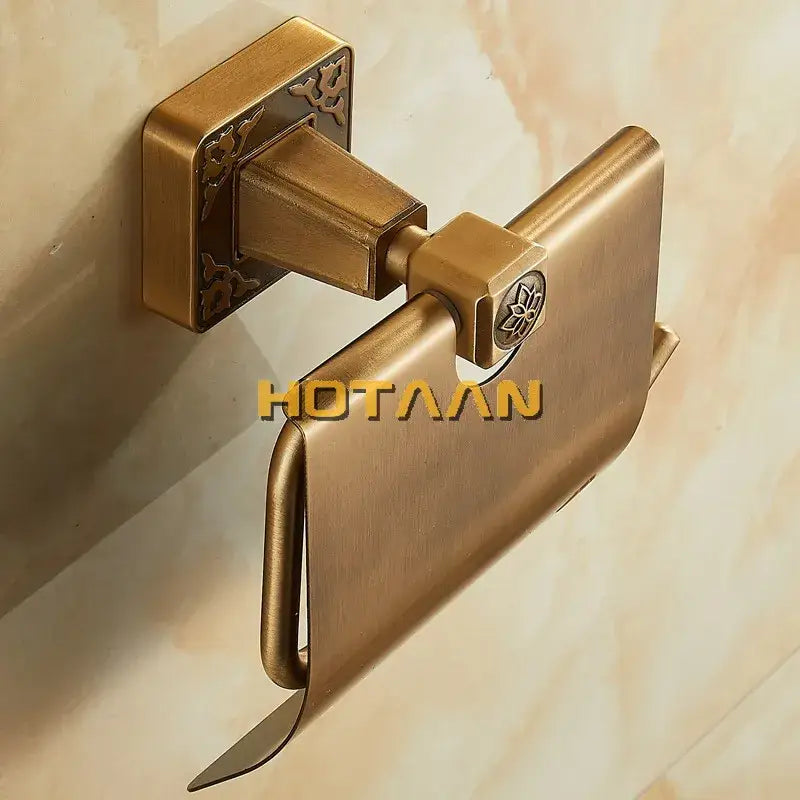 Antique floral brass toilet paper holder bathroom wall mount