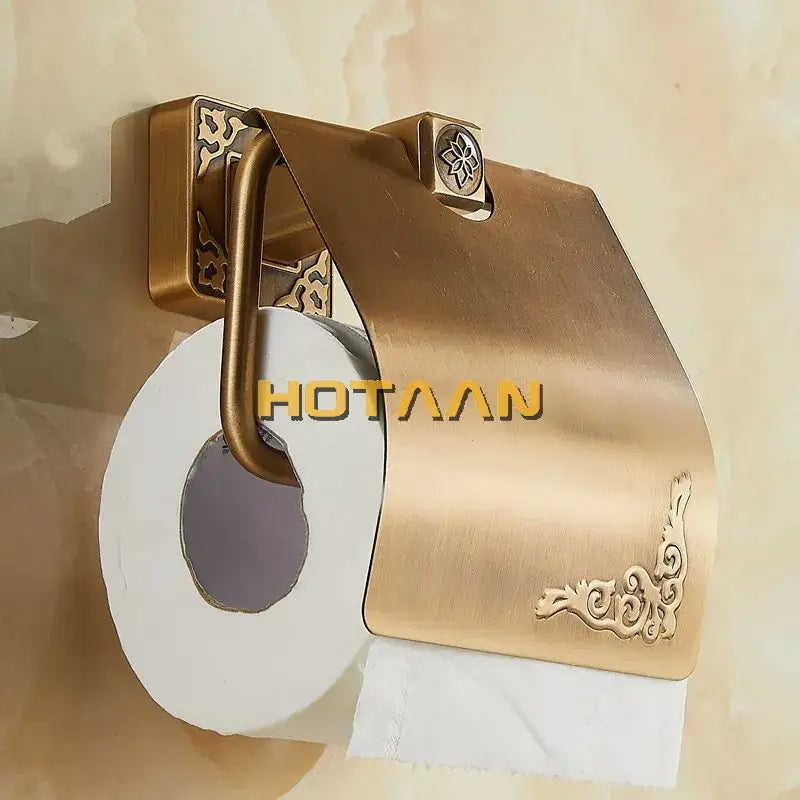 Antique floral brass toilet paper holder bathroom wall mount