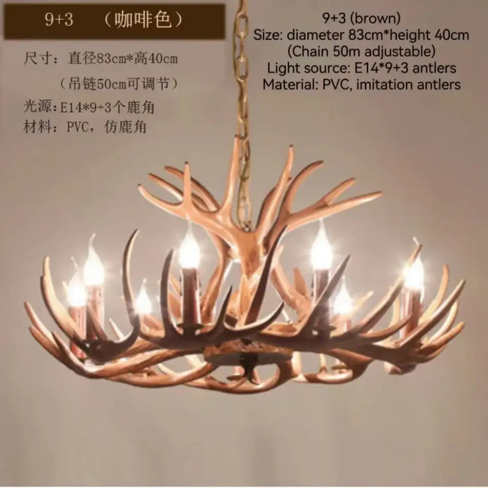 Rustic bronze antler branch ceiling chandelier dining room light