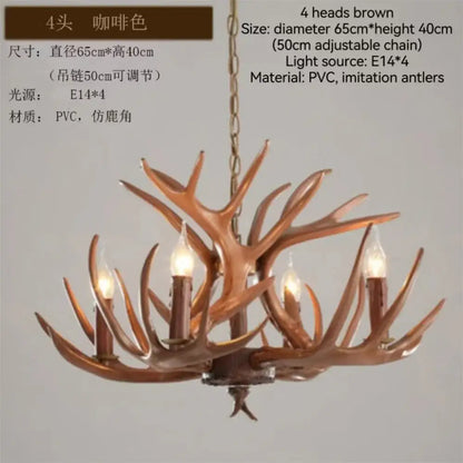 Retro rustic bronze antler branch ceiling chandelier dining room lighting