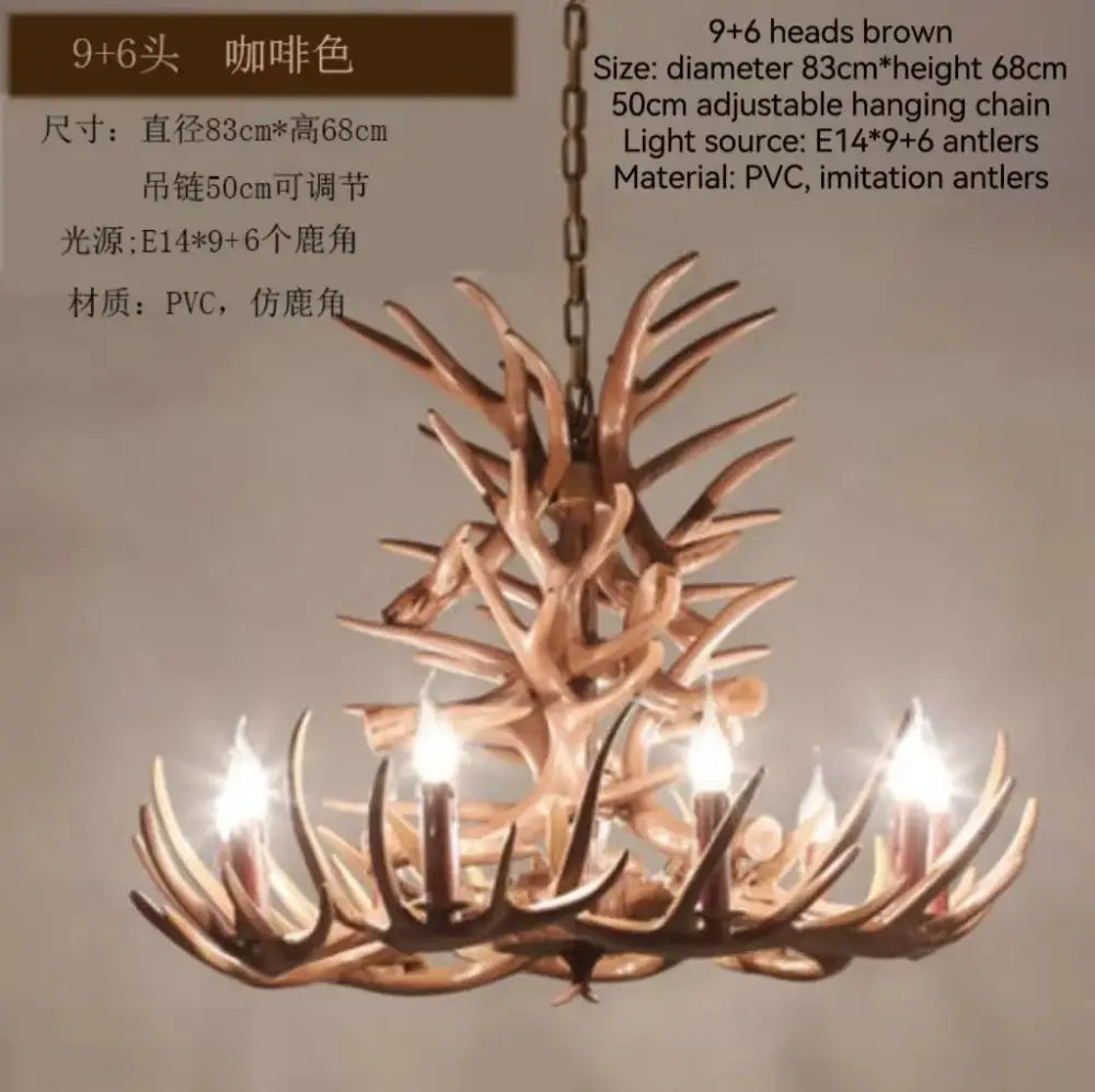Rustic bronze antler branch ceiling chandelier dining room light