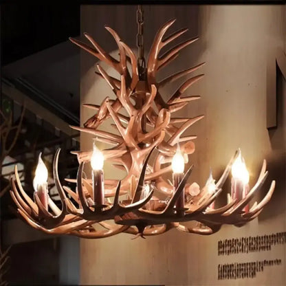 Rustic bronze antler branch ceiling chandelier dining room light