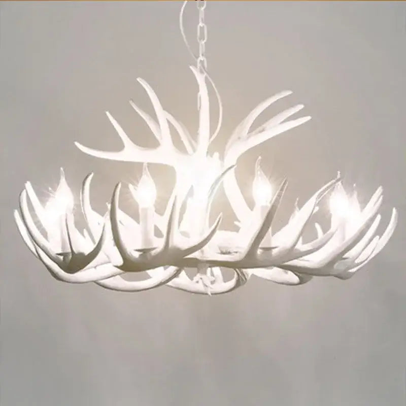 Retro natural wood resin antler chandelier dining room light