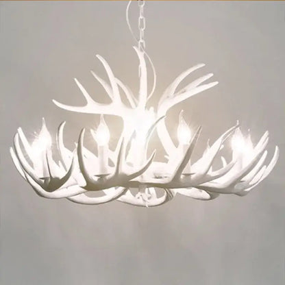 Retro natural wood resin antler chandelier dining room light