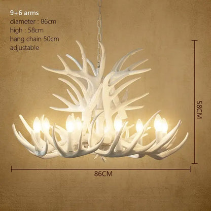 Retro natural wood resin antler chandelier dining room light