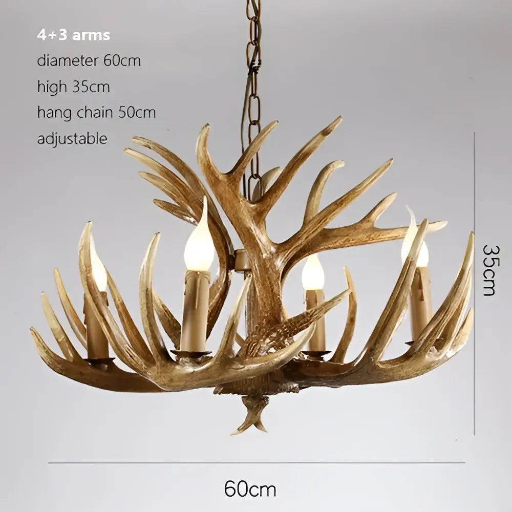 Retro natural wood resin antler chandelier dining room light