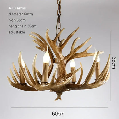 Retro natural wood resin antler chandelier dining room light