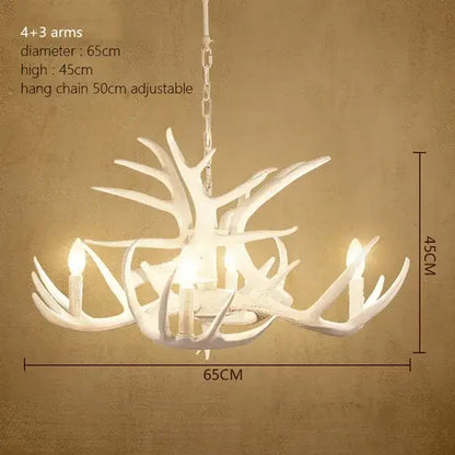 Retro natural wood resin antler chandelier dining room light