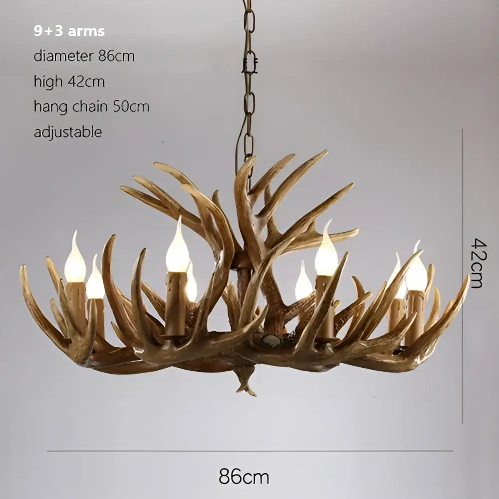 Retro natural wood resin antler chandelier dining room light