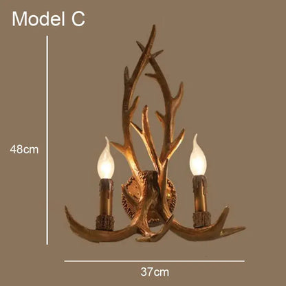 Retro natural wood resin antler chandelier dining room light