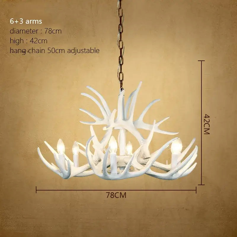 Retro natural wood resin antler chandelier dining room light
