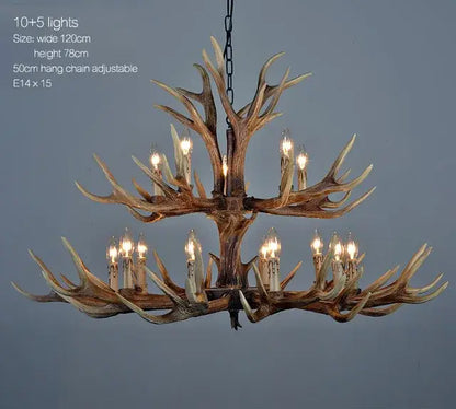 Golden tiered antler chandelier dining room candle pendant light