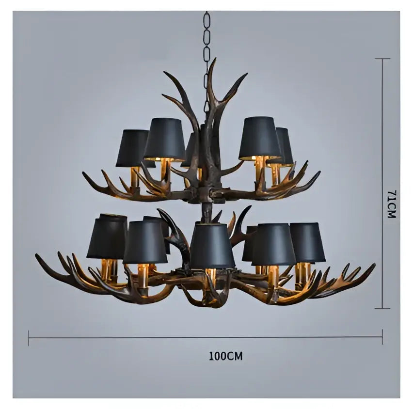 antler chandelier with black shades living room light