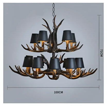 antler chandelier with black shades living room light