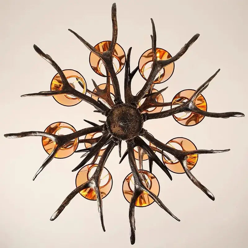 antler chandelier with black shades living room light