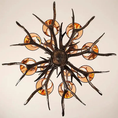 antler chandelier with black shades living room light