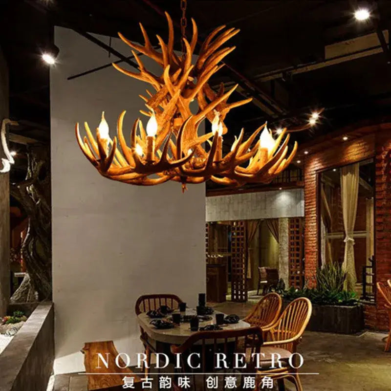 Industrial golden brown antler pendant chandelier dining room light