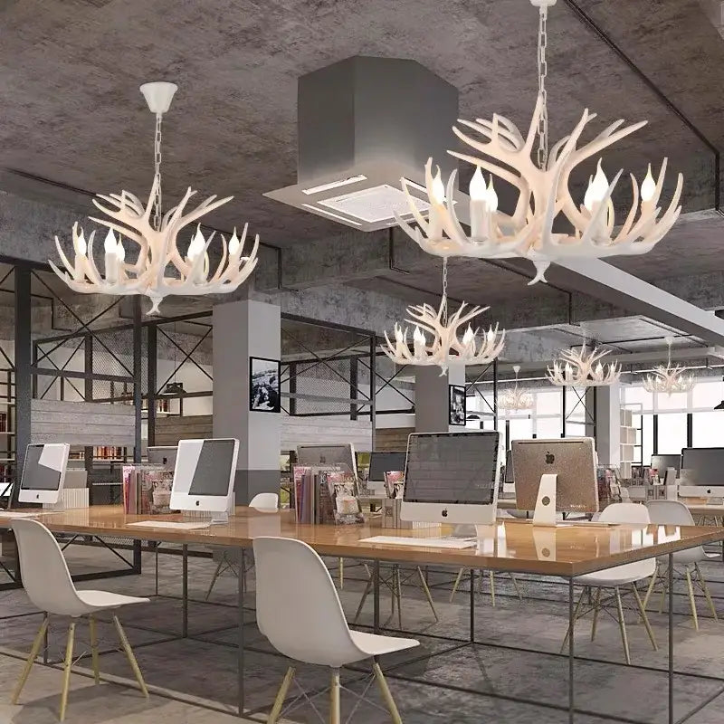 Industrial golden brown antler pendant chandelier dining room light