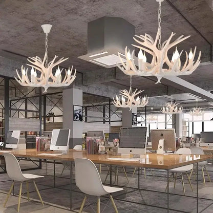 Industrial golden brown antler pendant chandelier dining room light