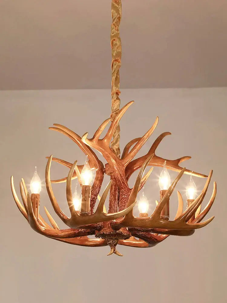 antler pendant chandelier golden 6 light living room lamp
