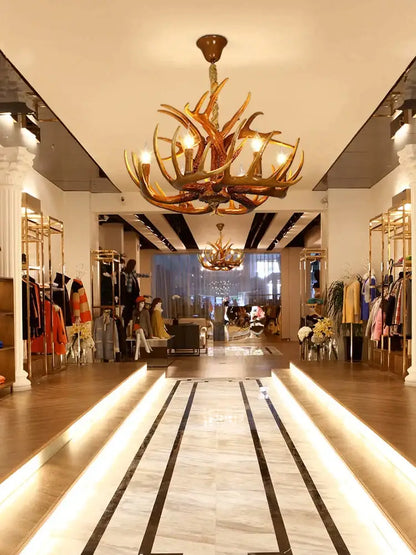 antler pendant chandelier golden 6 light living room lamp