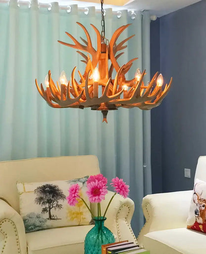 antler pendant chandelier golden 6 light living room lamp