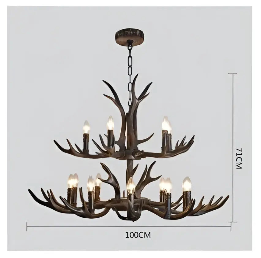 Retro golden brown antler resin chandelier with black shades dining room