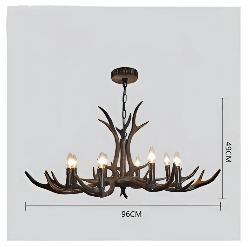 Retro golden brown antler resin chandelier with black shades dining room