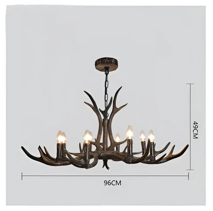 Retro golden brown antler resin chandelier with black shades dining room
