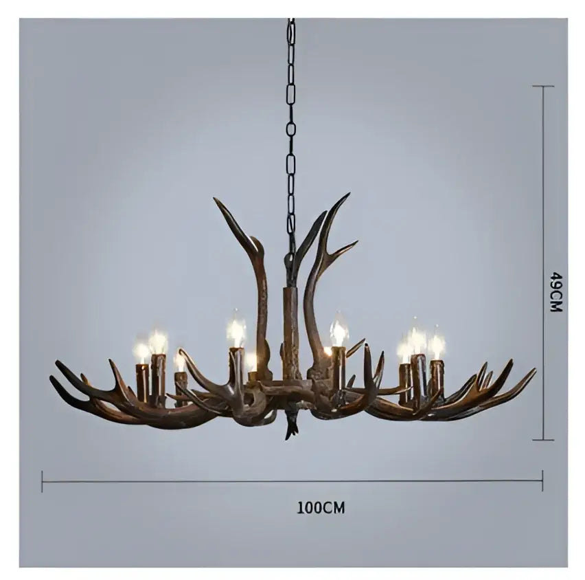 Retro golden brown antler resin chandelier with black shades dining room